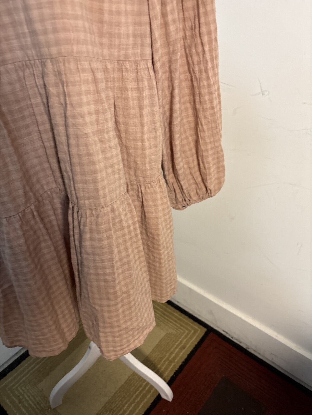 Pedal & Pup brown gingham babydoll tiered mini dress Sz 6 Cottage Tiered - Picture 7 of 9